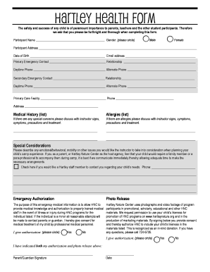 Hartley Nature Center Camp Participation Form