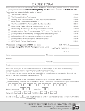 The Point-to-Point Racing Company Order Form