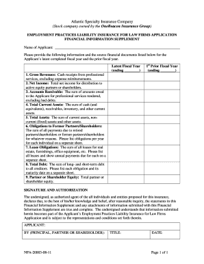 Employment Practices Liability Insurance Application for Law Firms
