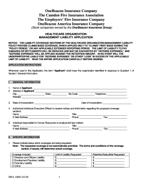Healthcare Organization Management Liability Application