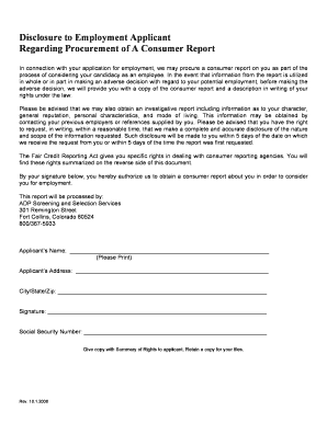 Employment Applicant Consumer Report Disclosure
