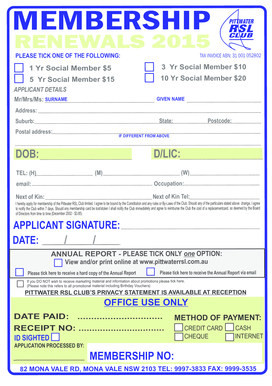 Pittwater RSL Club Membership Renewal Form