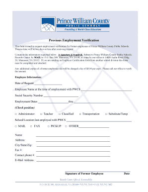Prince William County Public Schools Employment Verification Form