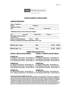 Event Liability Application Form