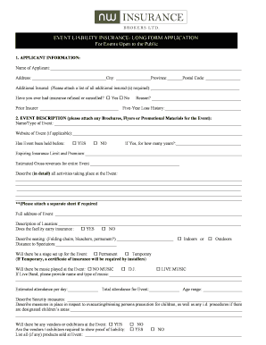 Event Liability Insurance Application