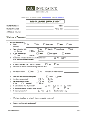 Restaurant Insurance Supplement Form