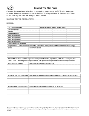 Detailed Trip Plan Form