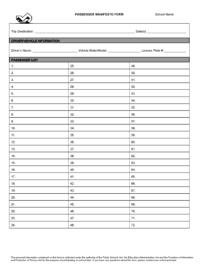 School Trip Passenger Manifest Form