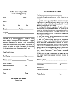 Sno-King Hockey Waiver and Release
