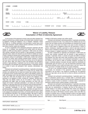 USA Hockey Waiver of Liability and Release Form