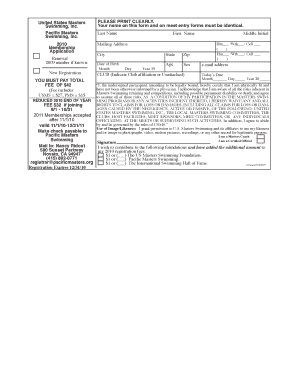 Pacific Masters Swimming Membership Application