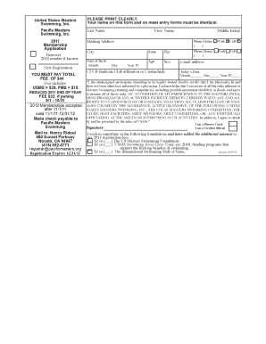 US Masters Swimming Membership Application