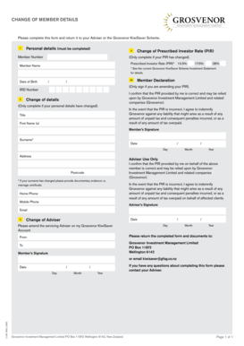 Grosvenor KiwiSaver Change of Member Details Form