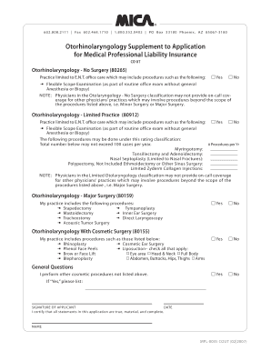 Otorhinolaryngology Medical Liability Insurance Application