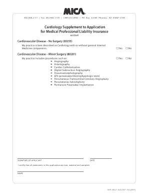 Cardiology Supplement to Medical Professional Liability Insurance Application