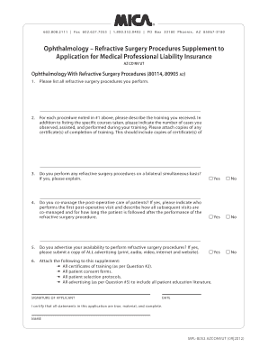 Ophthalmology Refractive Surgery Insurance Application