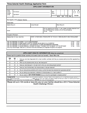 Times Colonist Health Challenge Application Form