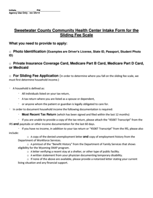 Sweetwater County Community Health Center Sliding Fee Scale Intake Form