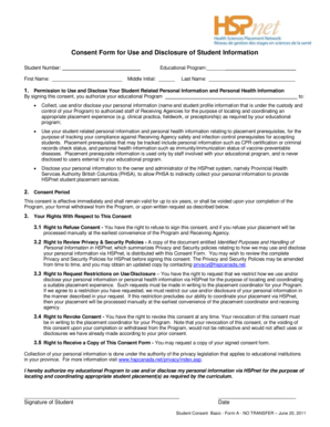 Student Consent Form for Use and Disclosure of Information
