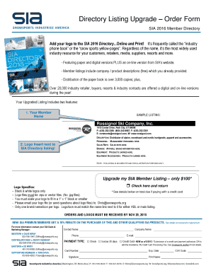 SIA 2016 Directory Listing Upgrade Order Form