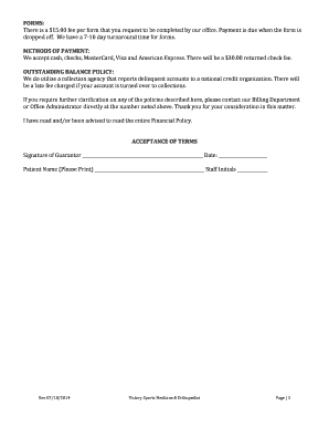 Victory Sports Medicine Financial Policy