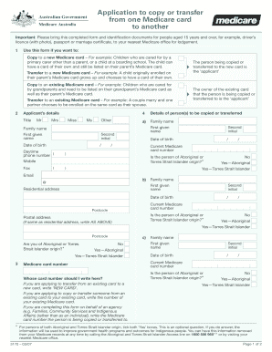 Medicare Card Copy or Transfer Application