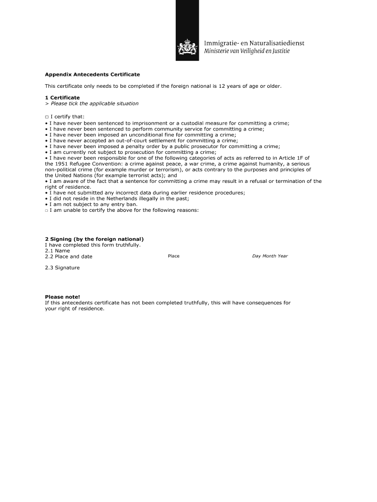 antecedents certificate Preview on Page 1