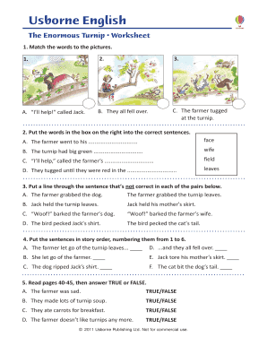 The Enormous Turnip Worksheet