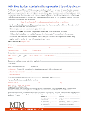 MIM Student Admission and Transportation Stipend Application