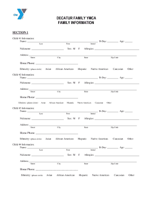Decatur Family YMCA Child Registration Form