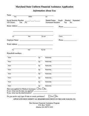 Maryland State Uniform Financial Assistance Application
