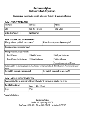Ohio Life Insurance Quote Request Form
