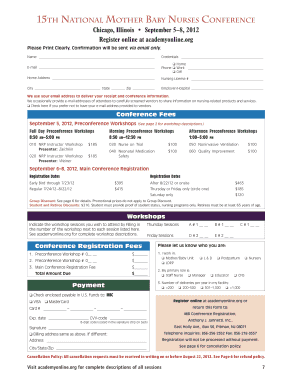 15th National Mother Baby Nurses Conference Registration Form