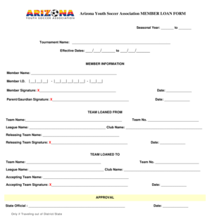 Arizona Youth Soccer Association Member Loan Form