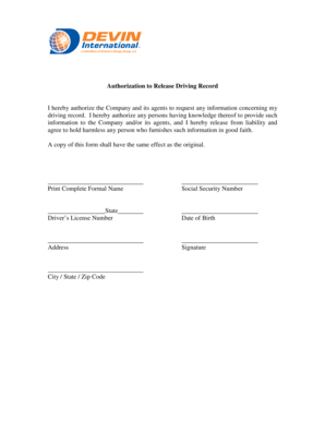 Authorization to Release Driving Record