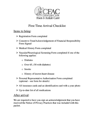 First Time Arrival Checklist