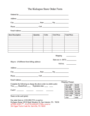 Kickapoo Store Order Form