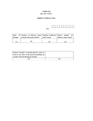 Register of Delivery Notes