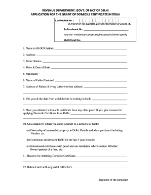 Application for Domicile Certificate in Delhi