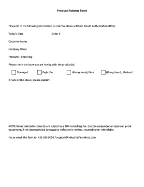 Product Returns Form