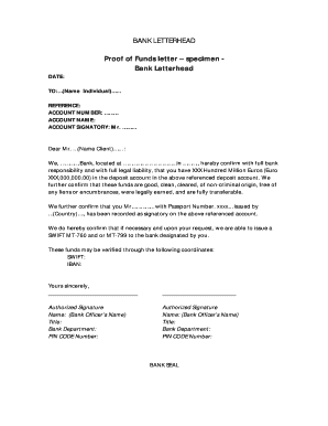 Bank Proof of Funds Letter