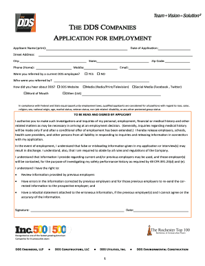 DDS Companies Application for Employment