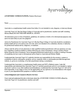 Ayurvedic Consultation Disclosure Form