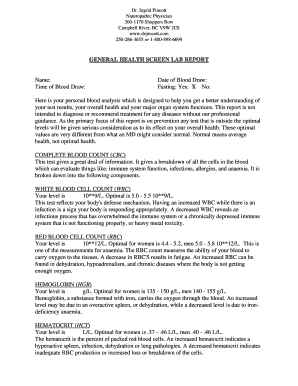 General Health Screen Lab Report