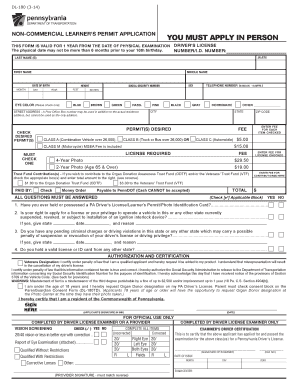 Pennsylvania Non-Commercial Learner's Permit Application