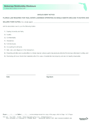 Florida Single Agent and Transaction Broker Disclosure