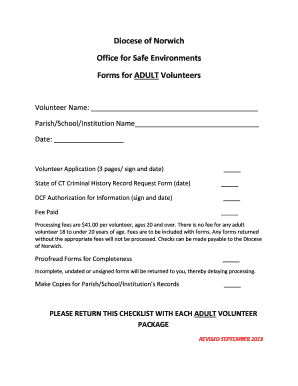 Adult Volunteer Application Checklist