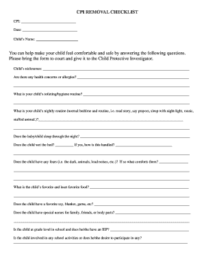 Child Protective Investigator Removal Checklist