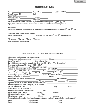 Vehicle Loss Statement Form