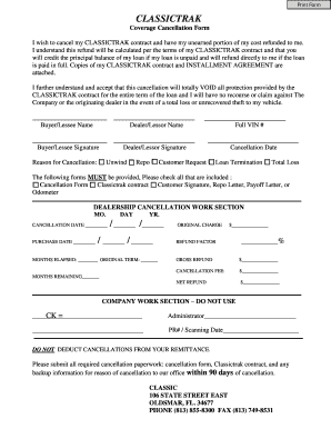 Classictrak Coverage Cancellation Form